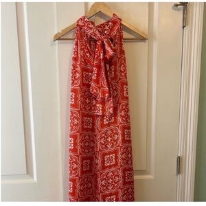 Ann Taylor Petite Tiled Halter Maxi Dress in Jupiter Orange.